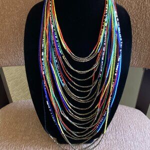 Long beaded layered ethnic necklace